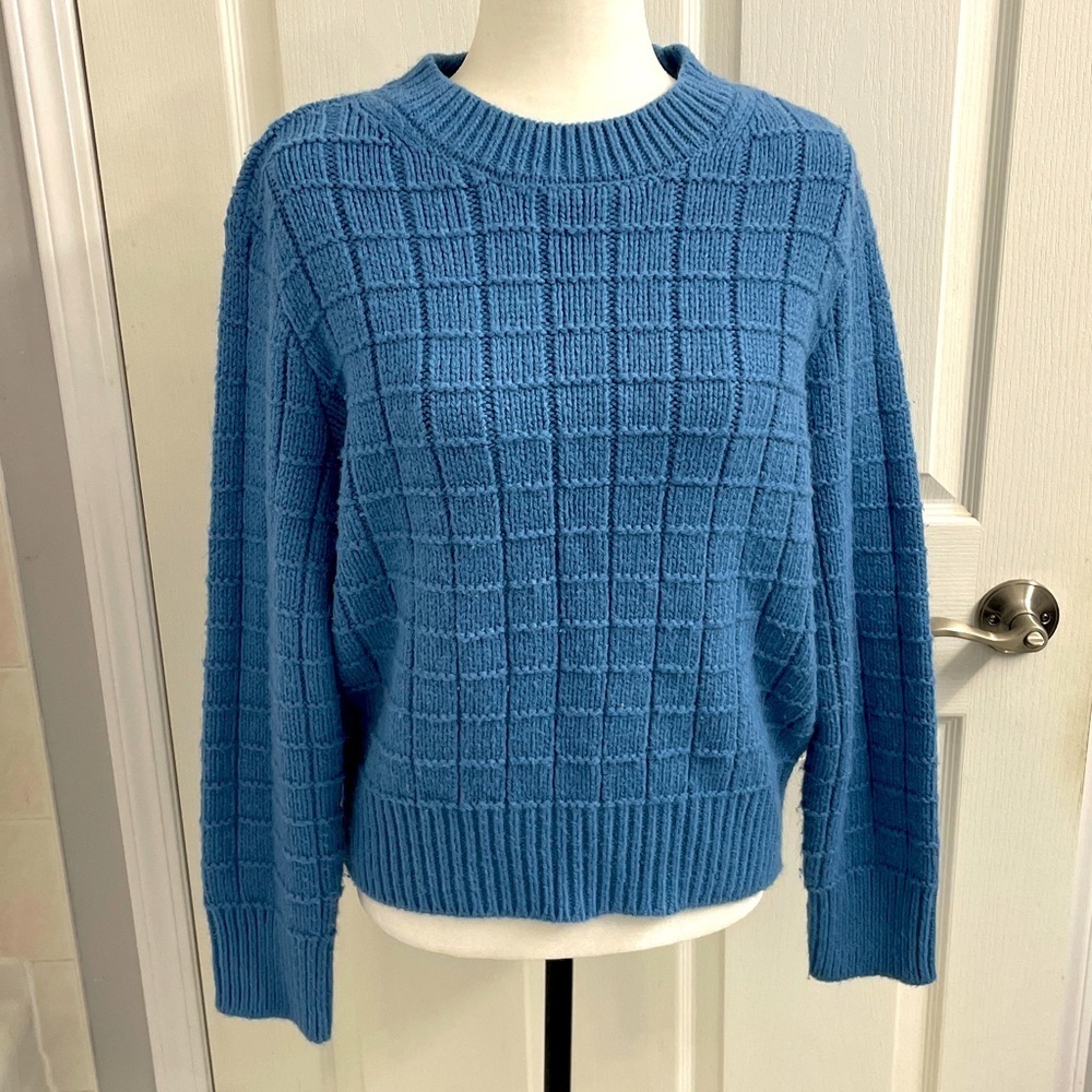 American Eagle Waffle Knit Crew Neck Sweater Blue Sz Lg